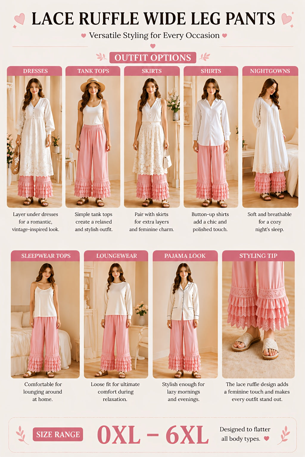 1pc Pants - Women's Large Size Spring And Summer New Sweet Four Layers Of Lace Stacking Bottoms Liner Pants Wide-legged Dress Pants, Super Suitable for Wearing As The Bottom Of The Skirt, Soft And Comfortable Pajama Pants