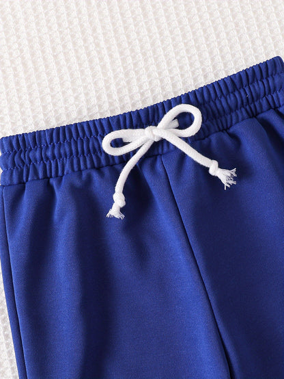2pcs Girls' Set Including A Top and Pants in Klein Blue with Cherry Pattern, Suitable for Spring and Autumn, Perfect for Outdoor