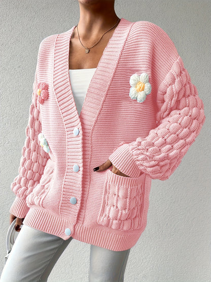Plus Size, [European Winter Directional Style] Plus-size Women's Clothing, Sweet and Fresh Style, Women's Flowers Decorate Loose Cardigan, Spring, Autumn and Winter Fashion and Versatile Items
