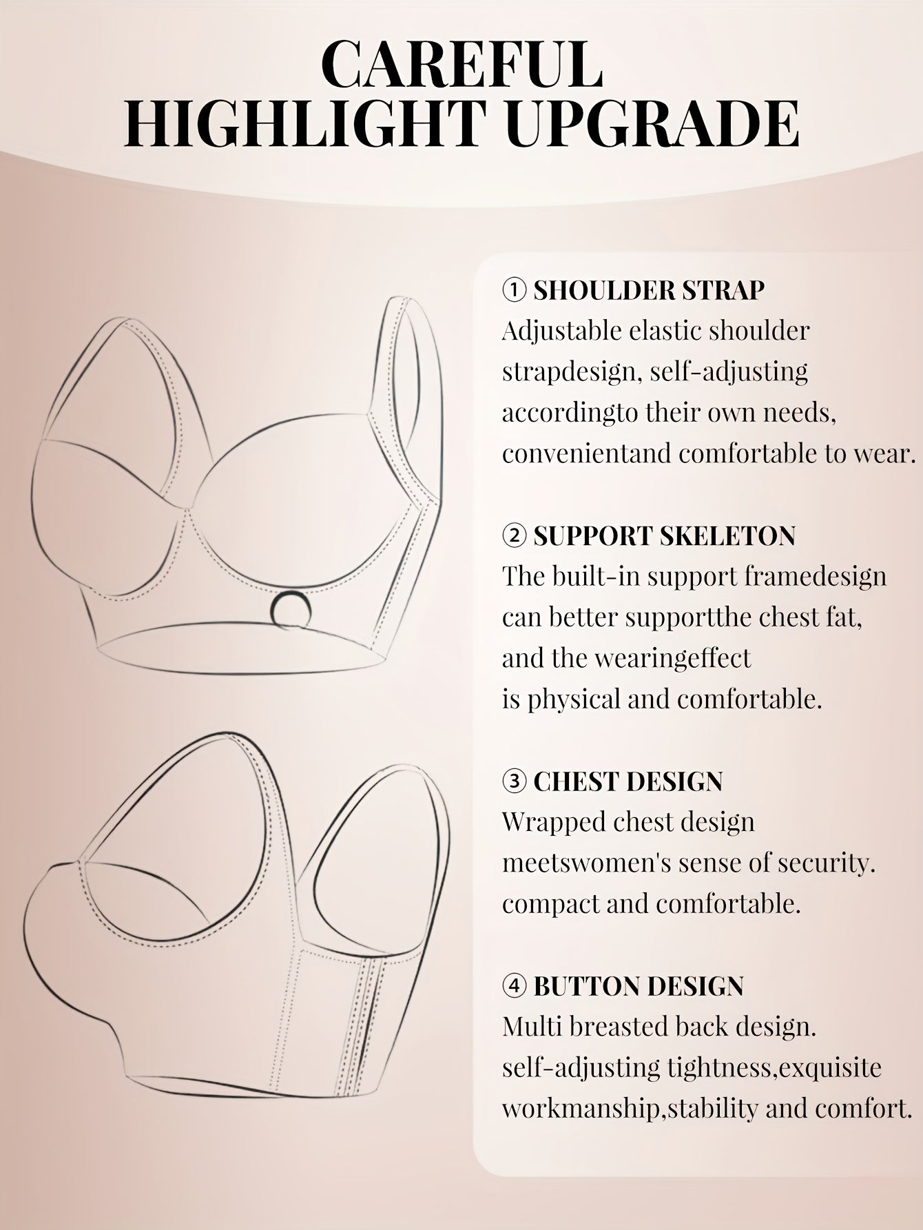 Seamless Large Size Push-up Bra for Women with Wide Shoulder Straps, Comfortable And Simple Bra