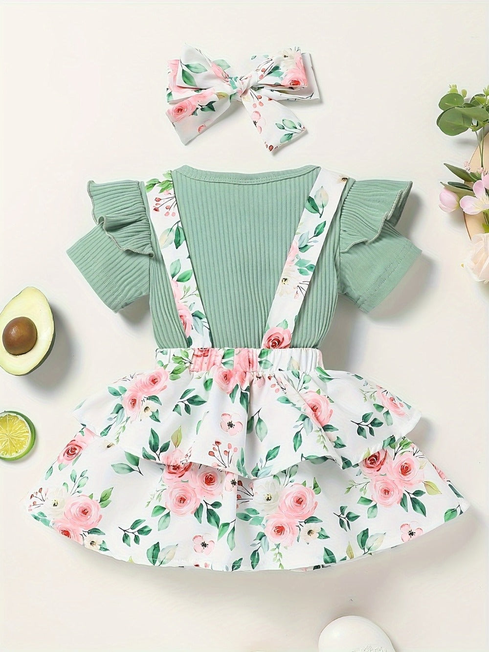 Baby Girls Outfit Set - Floral Graphic Style 23813