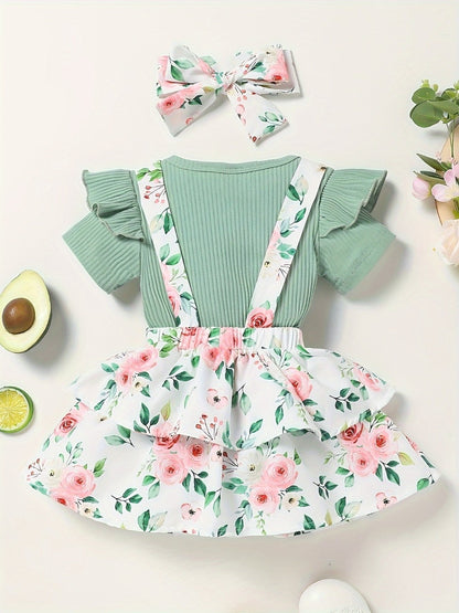 Baby Girls Outfit Set - Floral Graphic Style 23813