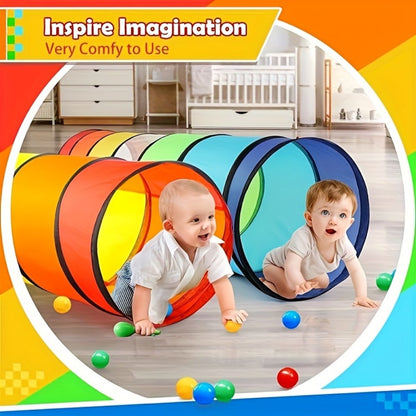 Rainbow Baby Crawling Play Tunnel - Portable see-through rainbow crawl-through design