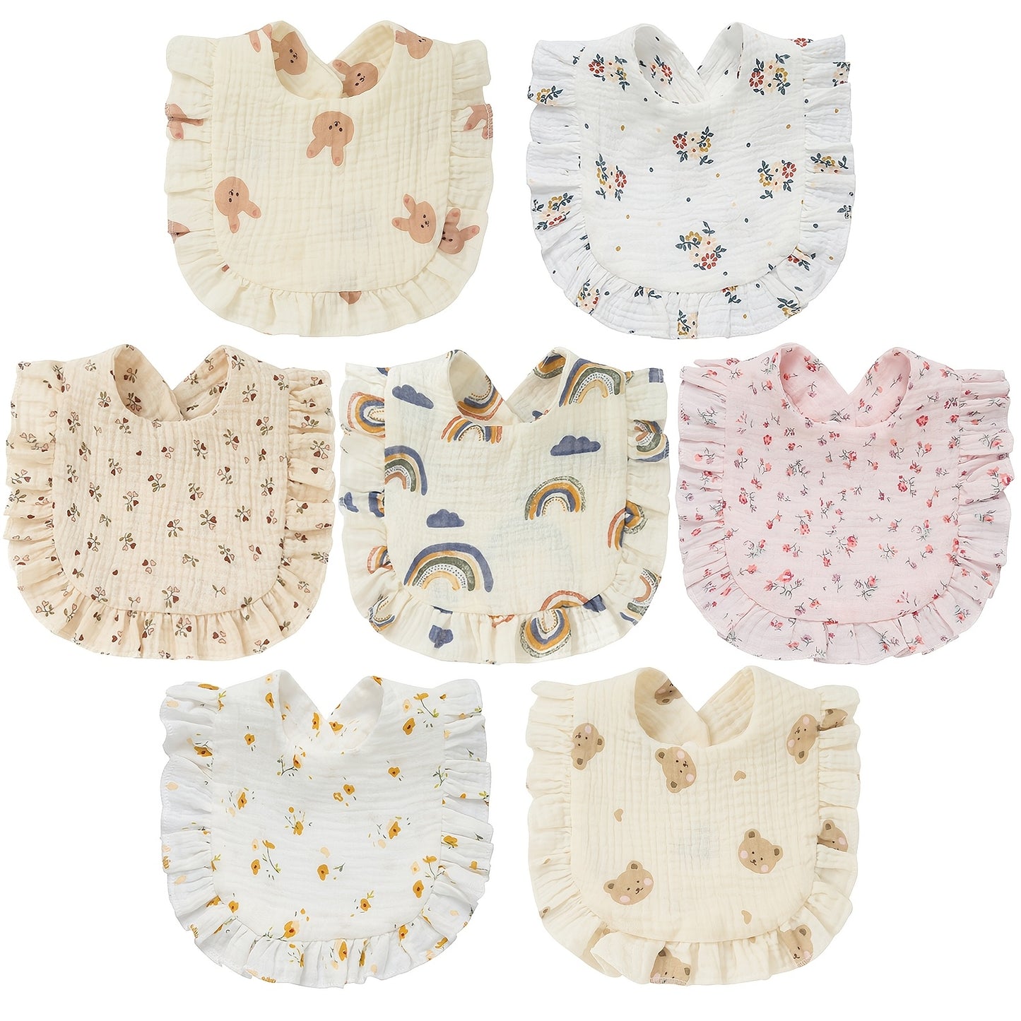 Baby Bib - 7-pack Adjustable Muslin Soft