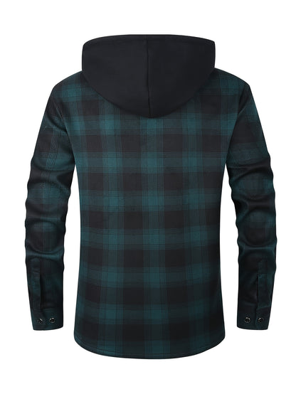 Men's Hooded Heavy Winter Jacket - Plaid Shirt Jacket, Plaid Workwear, Long Sleeves with Pockets, Hand Washable, Suitable for Logging, Activities - Cold Weather Casual Wear, Men's Winter Outerwear, Men's Jacket, Halloween/Christmas Costume