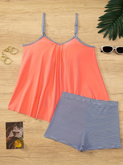 Solid striped Women's camisole tankini swimsuit