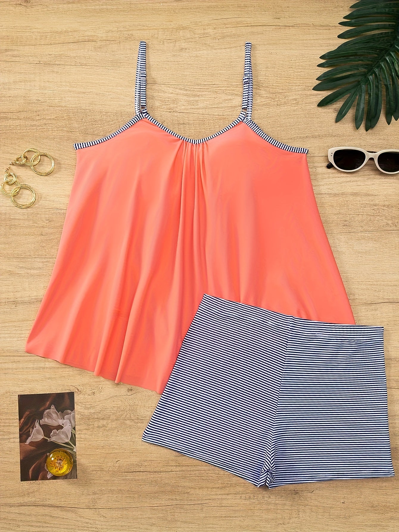 Solid striped Women's camisole tankini swimsuit