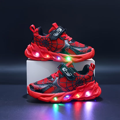 LED Sneakers Featuring a Spider Web Design - Trendy, Airy, Non-Skid Athletic Shoes for Boys And Girls - Ideal for Year-Round Wear