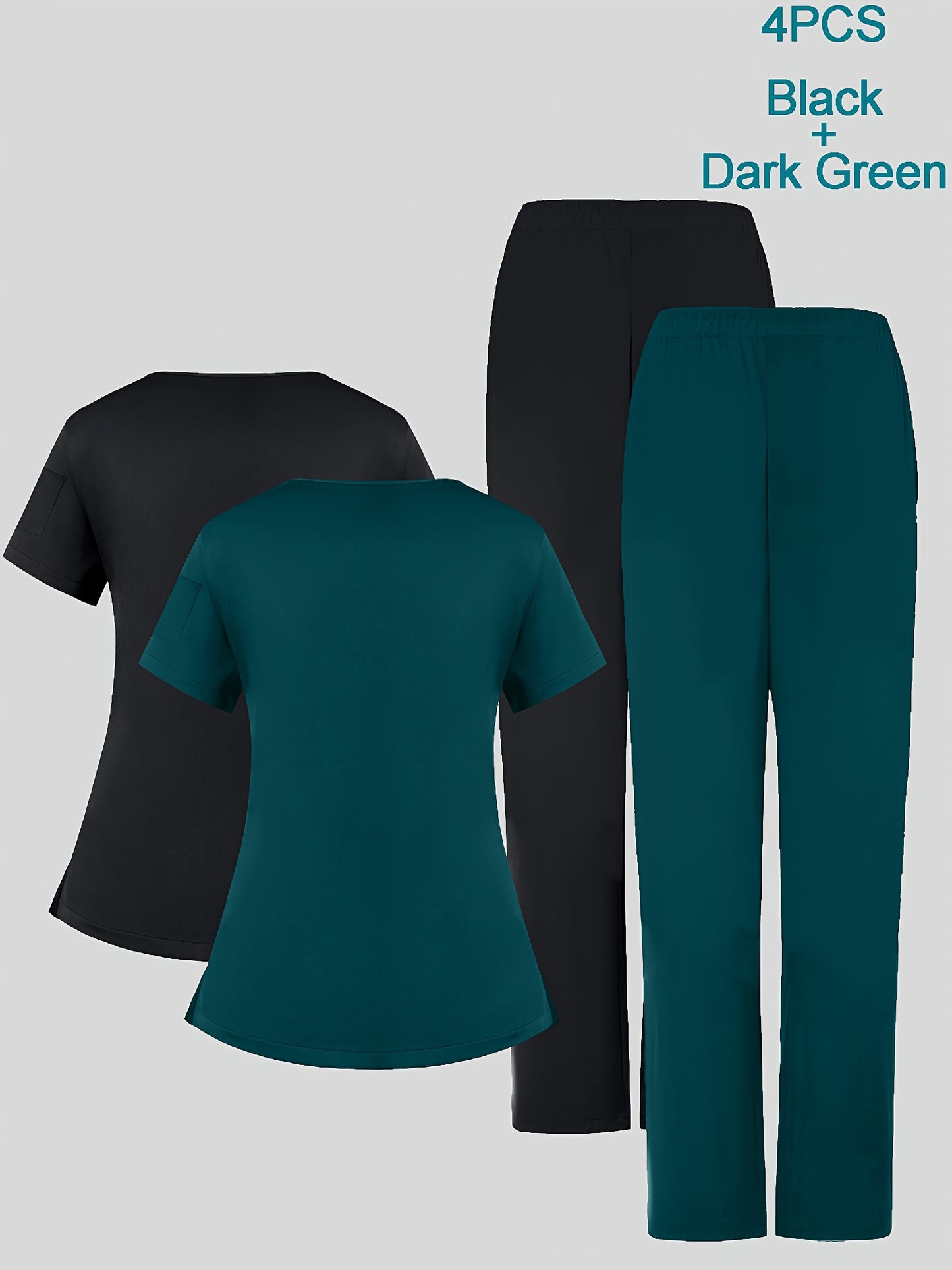 4pcs Set for Women'S V-Neck Matte Breathable Uniform Pocket Hand Washing Work Clothes Brush Hand Clothes Clothes Pants Set