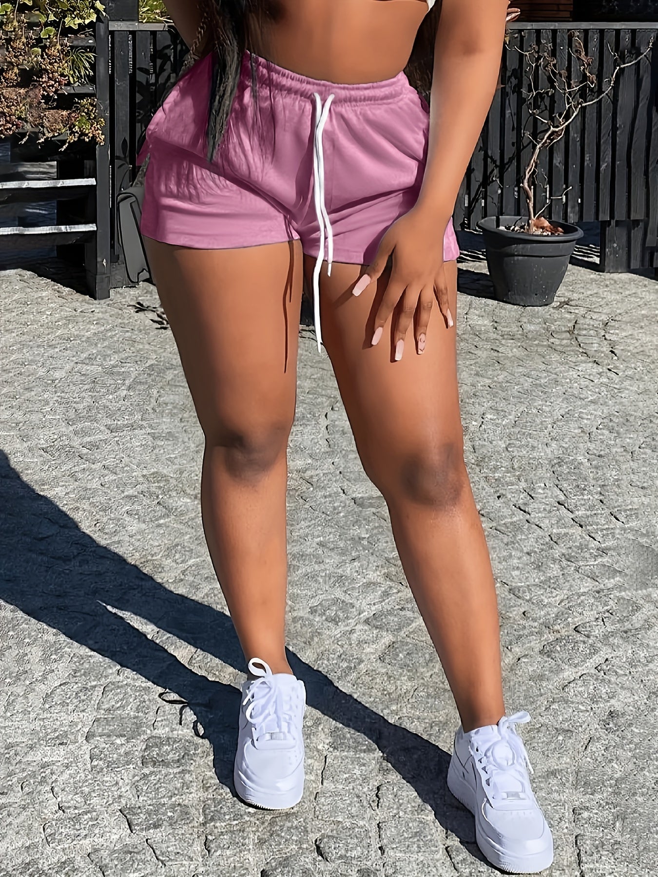 CharmGlow Summer Casual y Solid-color Drawstring High-waisted Women's Shorts