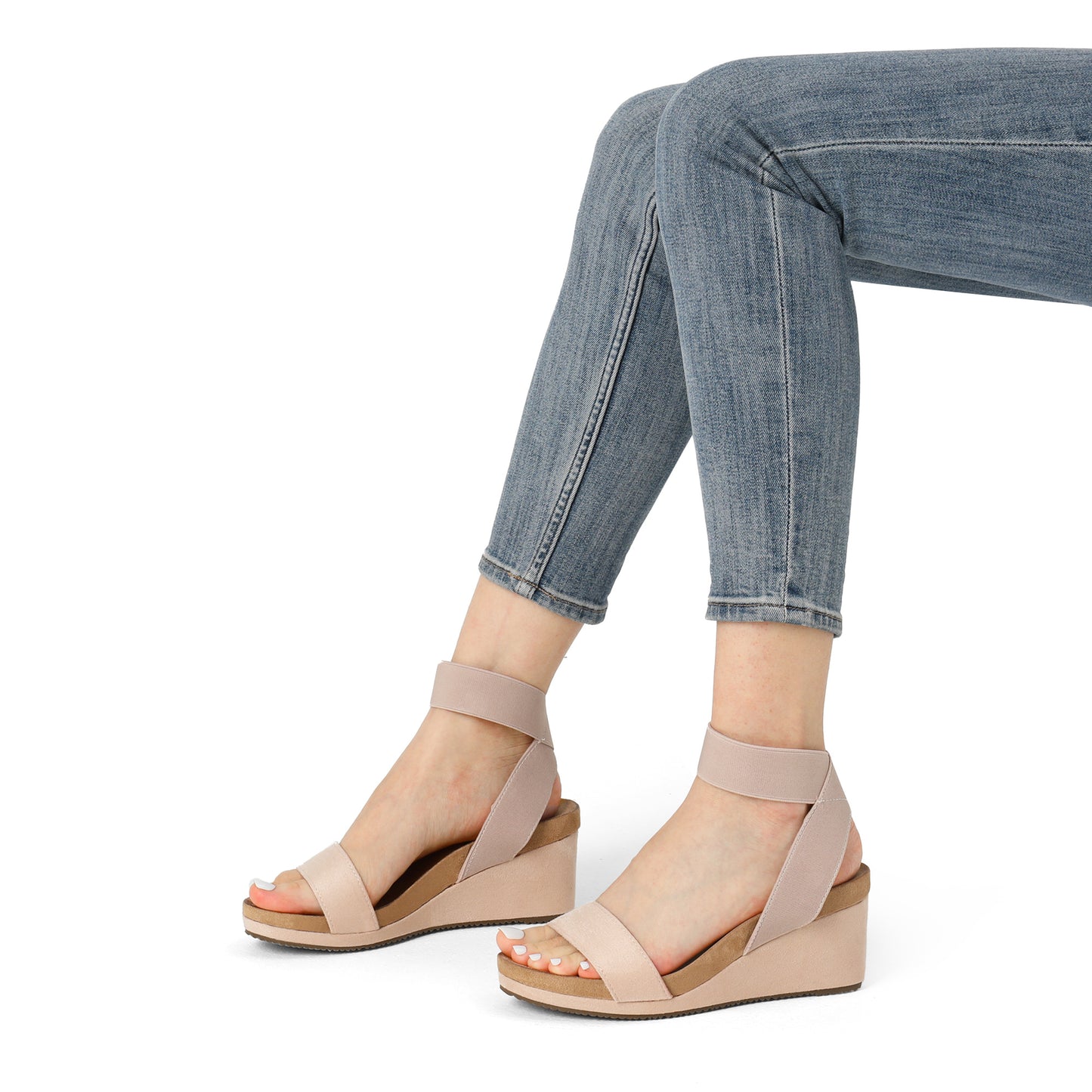 Womens Open Toe Elastic Ankle Strap Platform Wedge Sandal, Comfortable Versatile for everyday wear, meeting friends, running errands, and other occasions with wrap dresses, jeans, skirts, shorts, jumpsuits