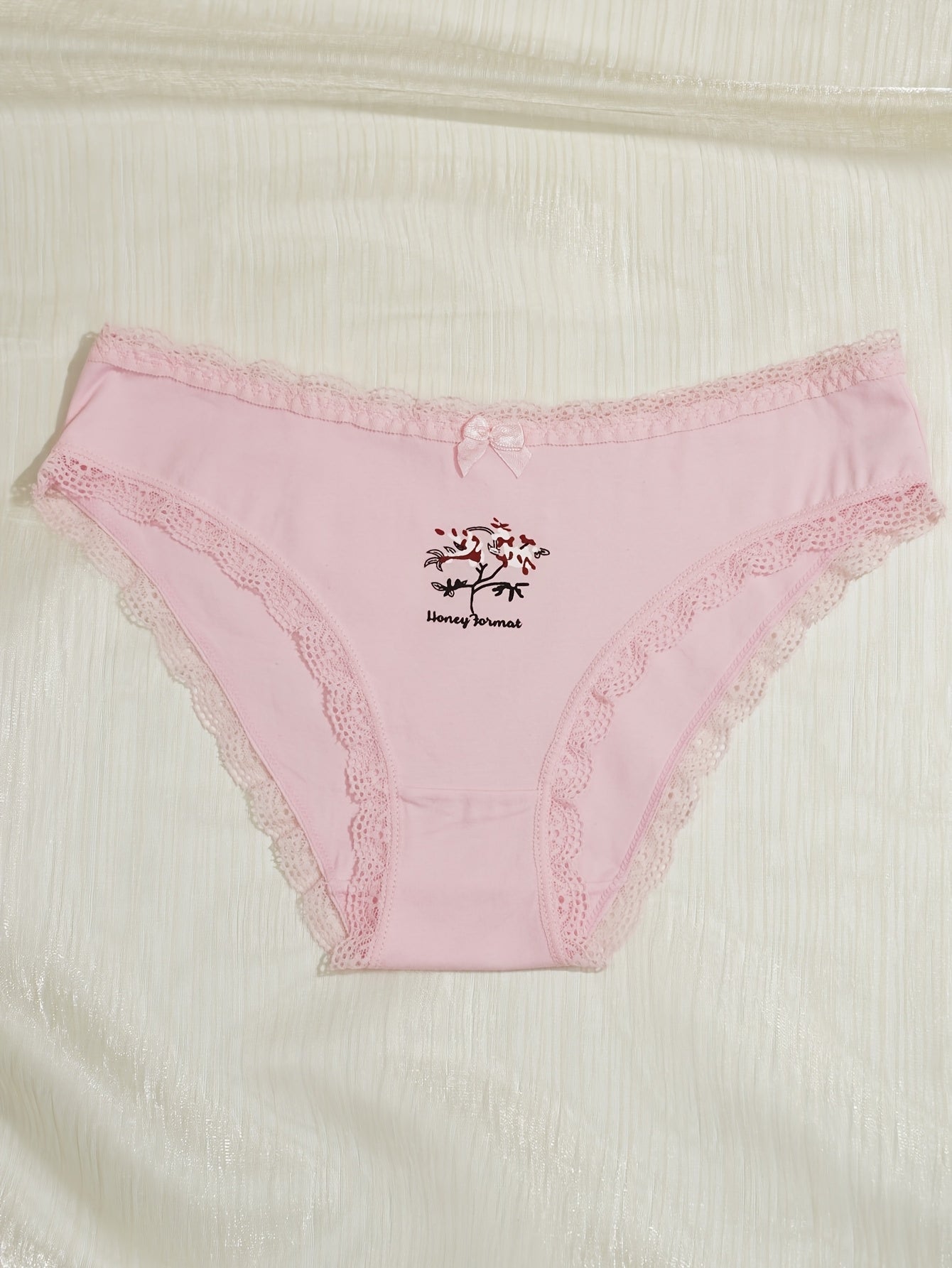 5-Pack Women'S Triangle Panties with Floral Print, Nude Comfortable Soft Stretchy Large Size Underwear with Bow Decoration, Simple Elegant Breathable Briefs - 2025 New Arrival