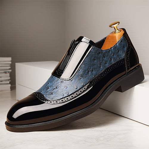 Classic Men'S Wingtip Brogue Oxfords Are Offered in Black And Blue. These Fashionable Casual Shoes Feature Non-Slip Soles, Making Them Ideal for Business Occasions, Weddings, And Graduation Ceremonies. Model Number 19582