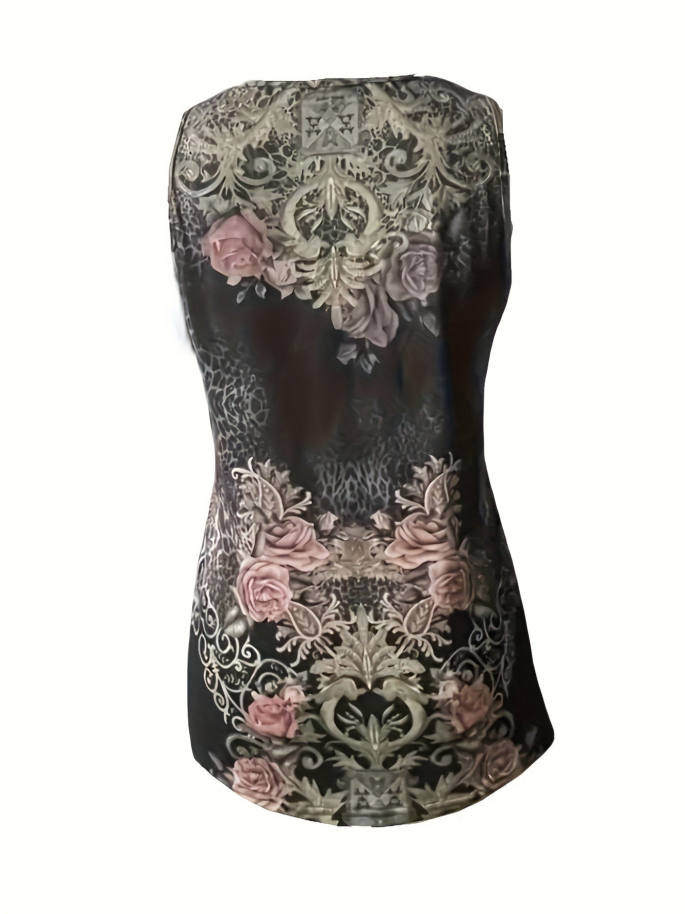 [Floral Print Vest] Floral Black Print Sleeveless Vest - Summer Casual Fashion Tops
