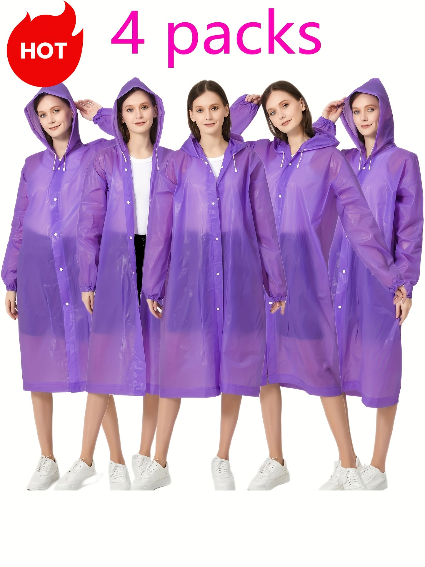 4pcs Reusable Adults Rain Ponchos Portable Raincoats For Women Men With Hood For - product view 16