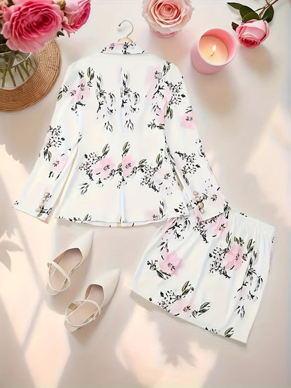 Floral Print Two-piece Suit Set, Elegant Double Breasted Blazer & Bodycon Skirt Outfits - Women's Clothing - For Women - Suitable for Parties, Weddings & Formal Occasions - Perfect Gift for Her