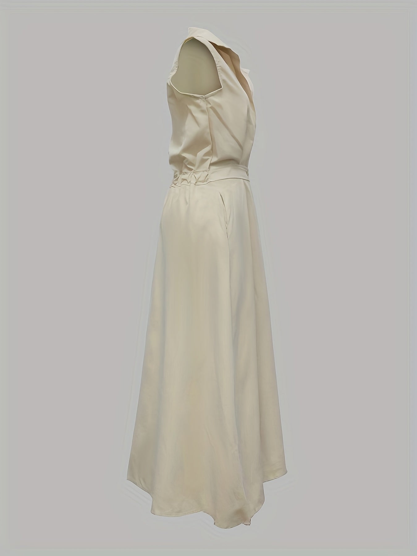 Sleeveless Solid Color Lapel Long Dresses Midi Dresses