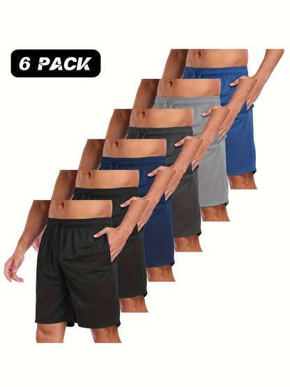 6pcs Athletic Gym Mens Shorts - Workout Black Quick Dry Shorts with Pockets for Running Casual Activewear