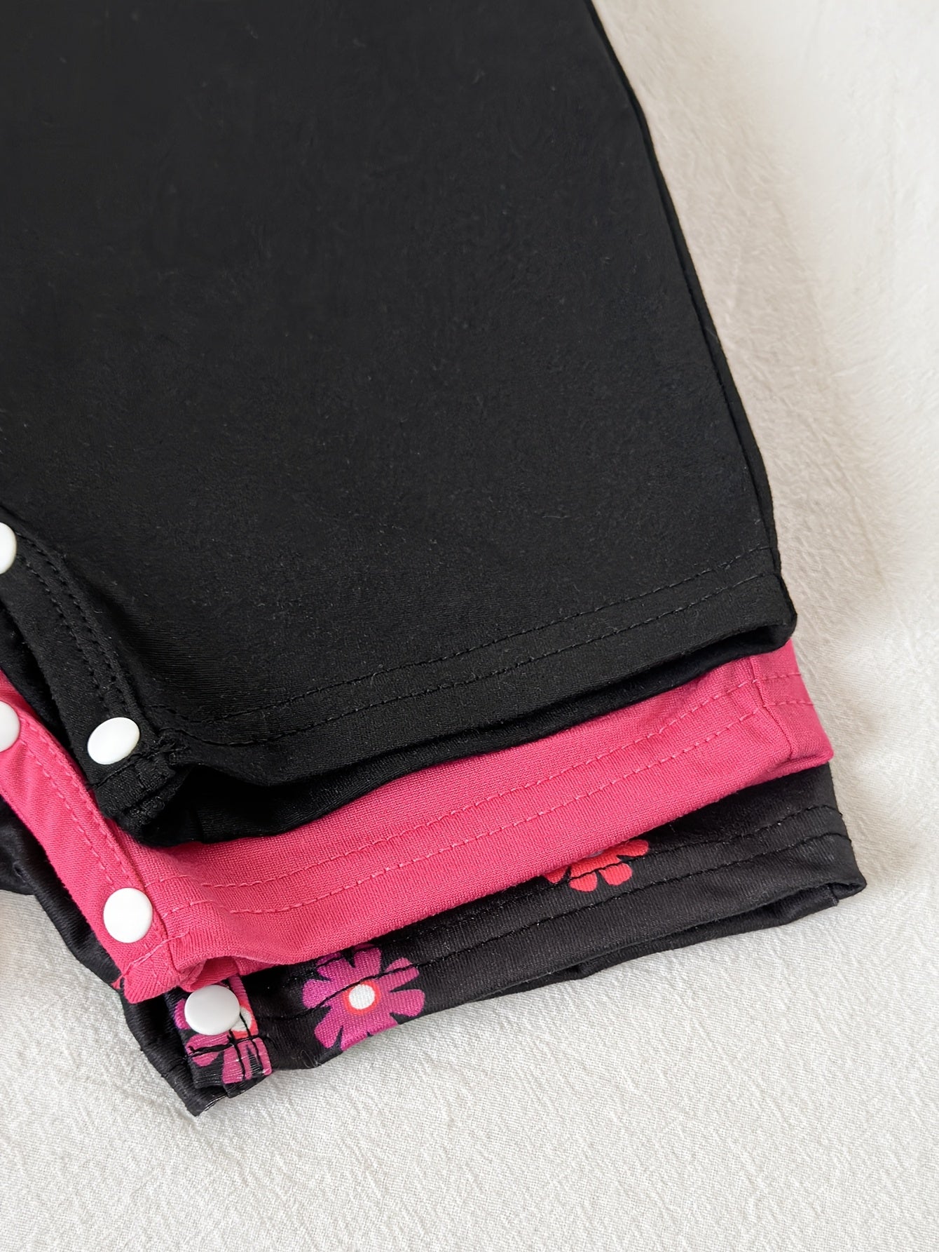 Set of Three Summer Rompers for Baby Girls Featuring Black Daisy Prints with Fuchsia And Black Floral Letter Designs, for Outdoor, Perfect for Outdoor