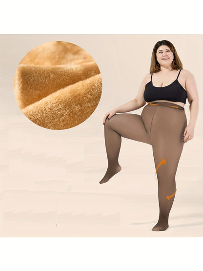 1pc Women's Winter Plus Size Warm Pantyhose - Autumn And Winter Fleece-lined Leggings, Soft Stretch, High-waisted Design, Translucent Slim-fit Tights - For Women - Suitable for Fall & Winter - Perfect Gift for Fashionable Ladies