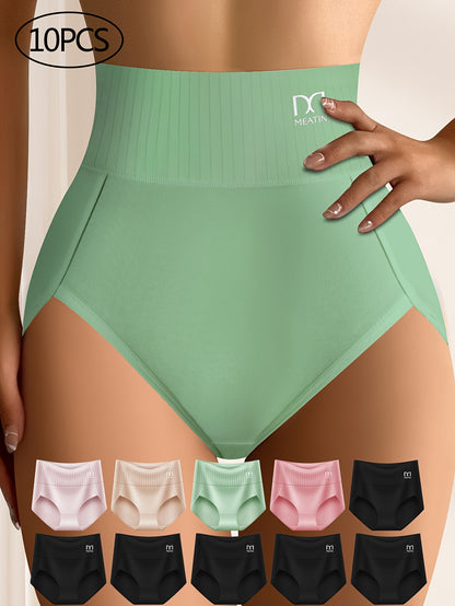 QUASTI 10pcs Women'S Dopamine Colourful Stripes Breathable Comfortable Fit Women'S High Waisted Panties Elastic Soft Hip Wrapping High Waisted Thigh Panties Back to Sports Panties & Women'S High Waisted Fashion Panties