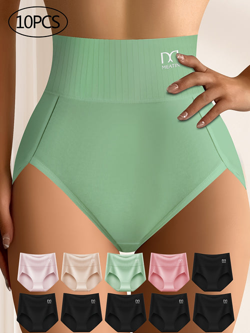 QUASTI 10pcs Women'S Dopamine Colourful Stripes Breathable Comfortable Fit Women'S High Waisted Panties Elastic Soft Hip Wrapping High Waisted Thigh Panties Back to Sports Panties & Women'S High Waisted Fashion Panties