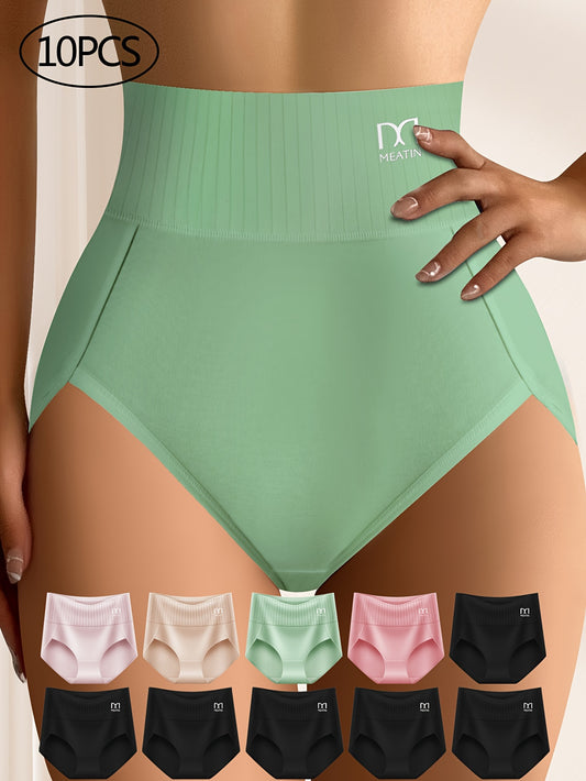 QUASTI 10pcs Women'S Dopamine Colourful Stripes Breathable Comfortable Fit Women'S High Waisted Panties Elastic Soft Hip Wrapping High Waisted Thigh Panties Back to Sports Panties & Women'S High Waisted Fashion Panties