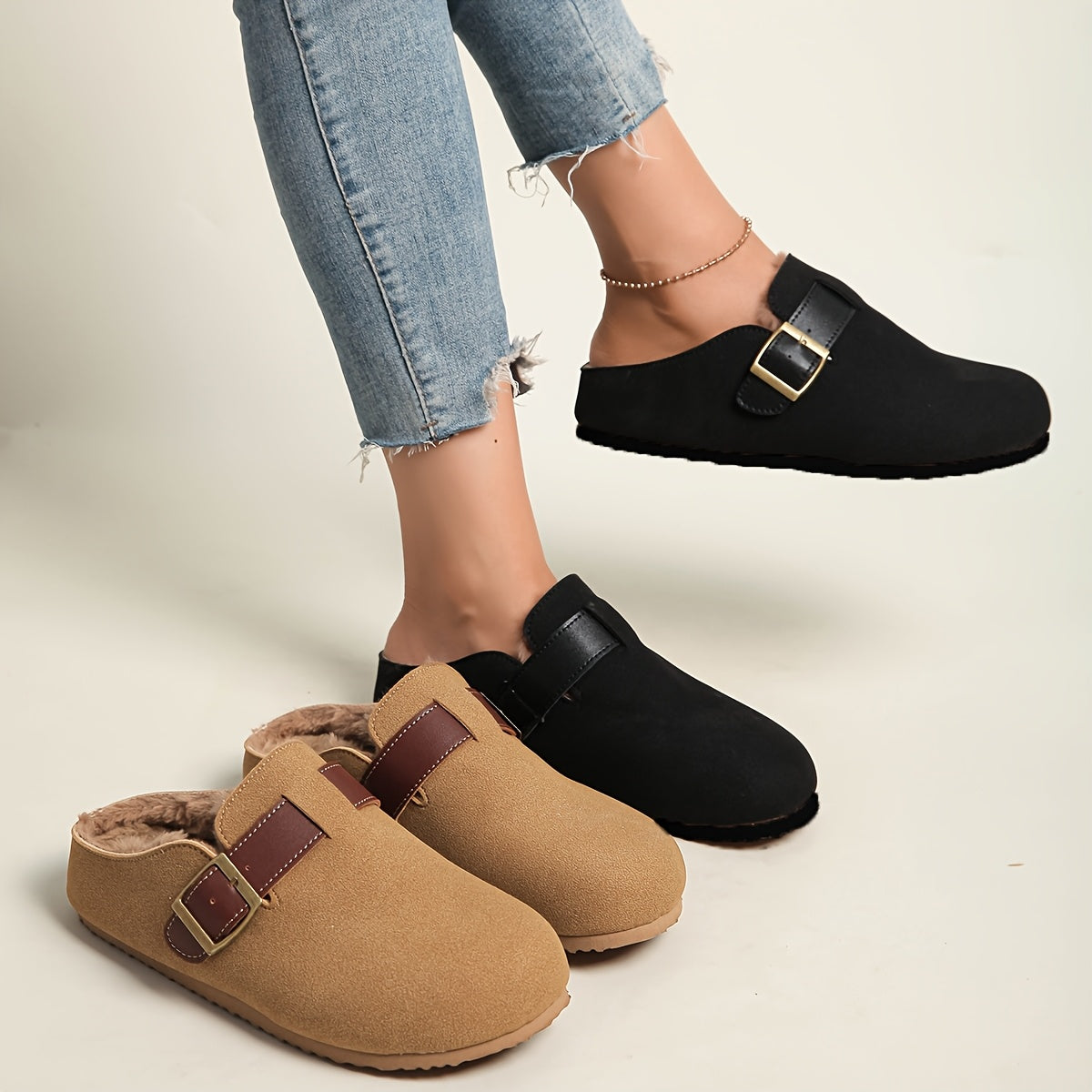 Women's Plush-Lined Platform Loafers, Buckle Strap Flat Shoes, Winter Warm and Comfortable Commuter Flat Shoes, Local Warehouse, Women Shoes
