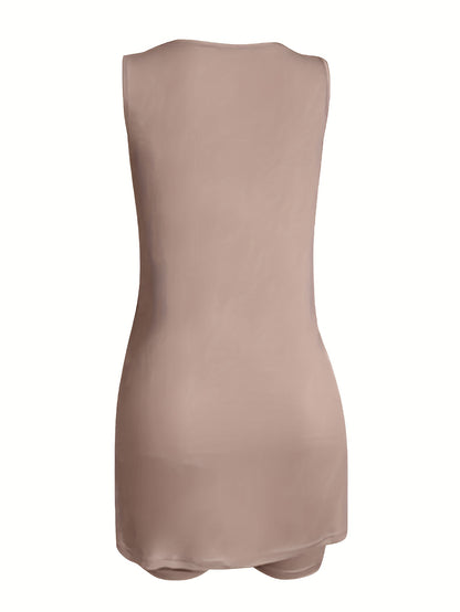 Black Polyester V-Neck Sleeveless Shorts - product view 34