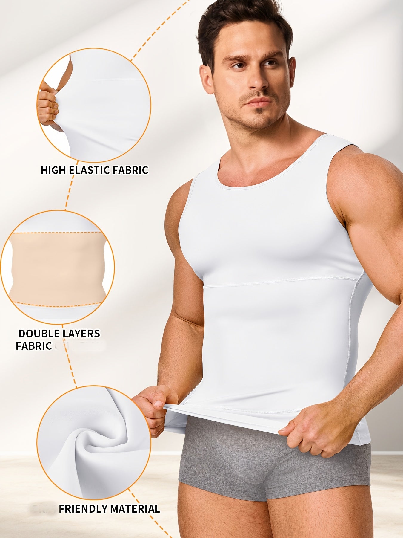 Men' Compression Shirt & Body Shaper Vest - High-Elastic Workout Tank Top with Abdominal Toning, Tight-Fit Shirt Suitable for Gym, Post-Surgery, Year-Round Wear, Solid Color Round Neck Undershirt