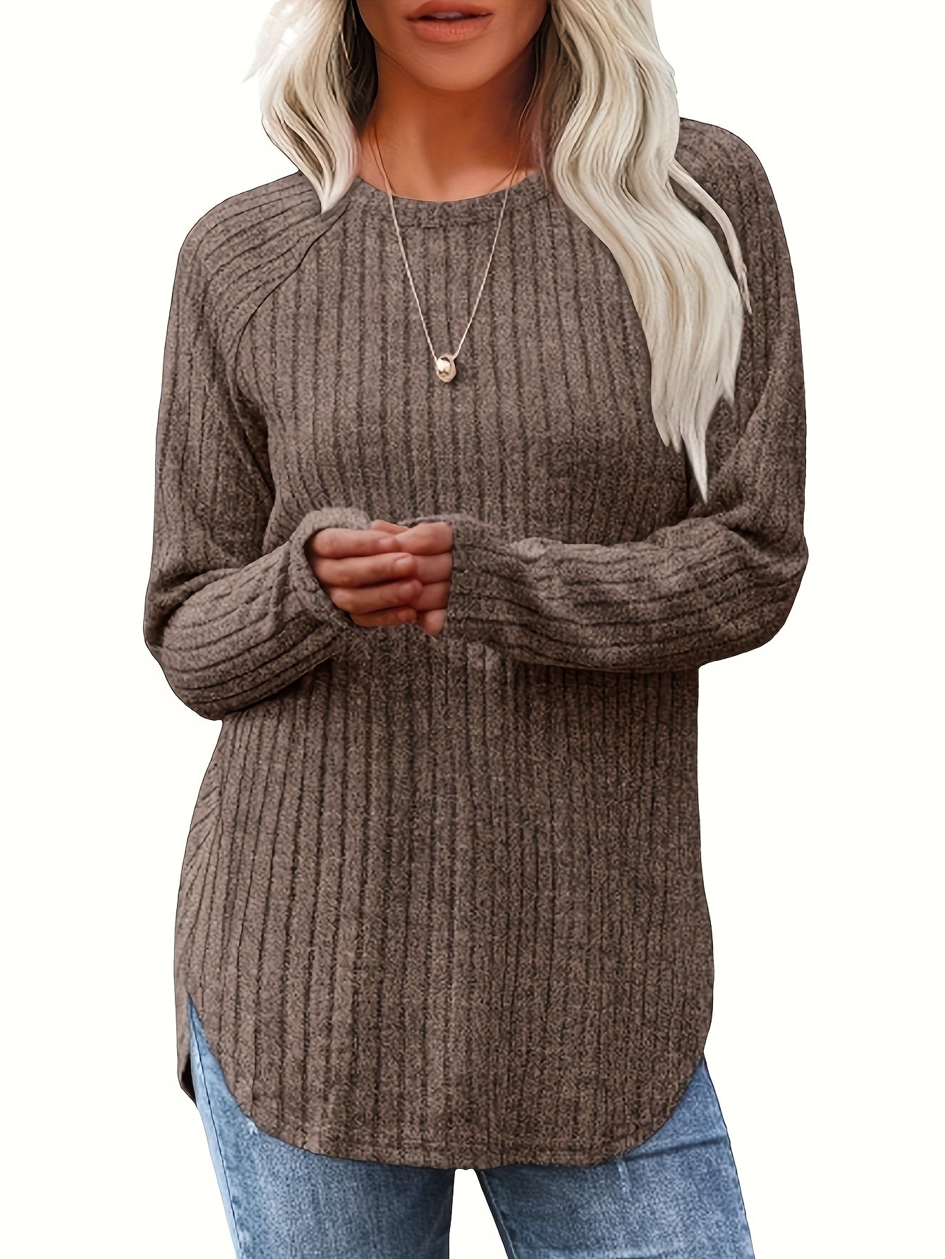 Three-piece Women's Fashionable Long-sleeved Basic Sweater, Casual Loose Top, Elegant Round-neck T-shirt