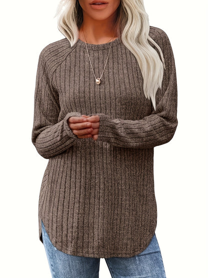 Three-piece Women's Fashionable Long-sleeved Basic Sweater, Casual Loose Top, Elegant Round-neck T-shirt