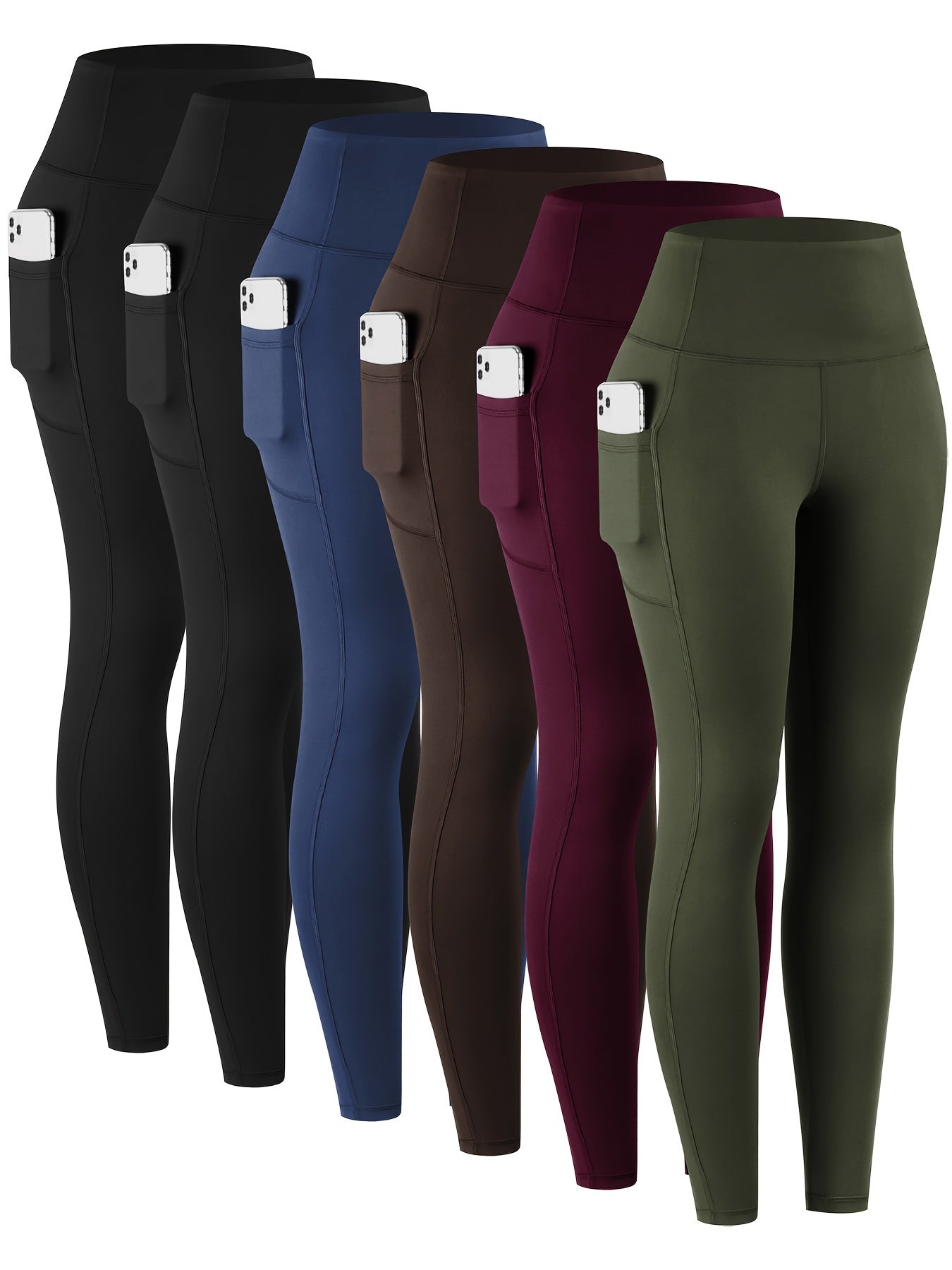 6pcs Leggings with Pockets for Women, High Waist Leggings