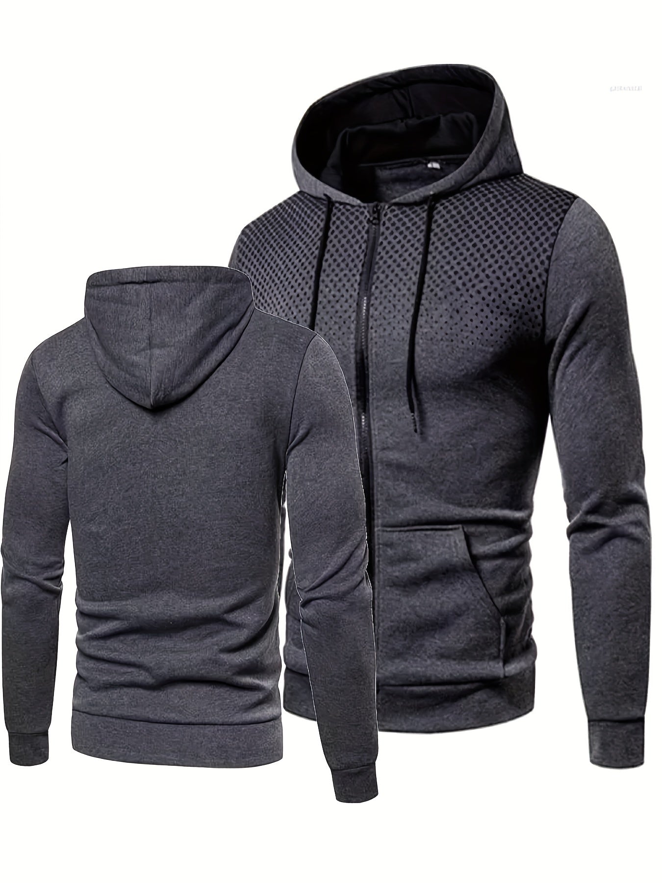 Men's Polka Dot Printed Hooded Jacket, Hooded Jacket with Zippers and Pockets, Men's Winter and Autumn Casual and Sporty Fashion