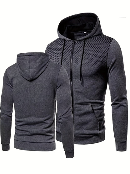 Men's Polka Dot Printed Hooded Jacket, Hooded Jacket with Zippers and Pockets, Men's Winter and Autumn Casual and Sporty Fashion