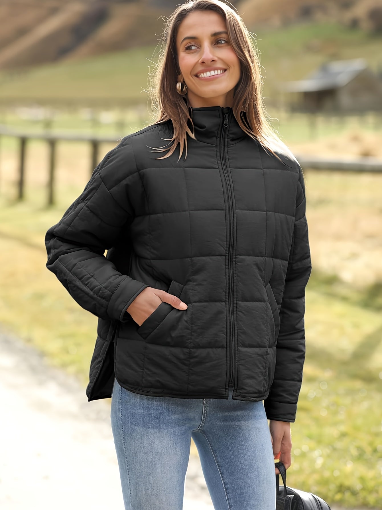 Buoniyk Women's Oversized Splice Quilted Lightweight Puffer Jacket Casual Padded Coat