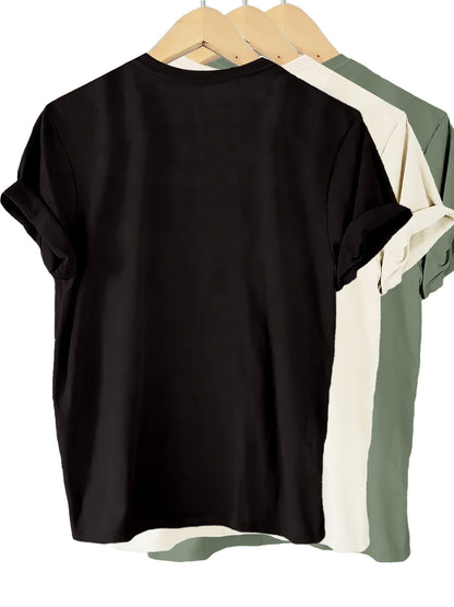 3pcs Pack Solid Color 100% T-Shirt, Summer And Spring Short Sleeve Crew Neck Casual Top, Women'S Clothing