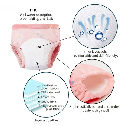 6pcs Soft Cotton Diaper Training Pants for Toddlers - Washable & Reusable Absorbent Underwear with Cute Animal & Cloud Designs, Pastel Colors - Ideal Christmas & Baby Shower Gift, Reusable Diapers | Colorful Toddler Briefs | Washable Diapers, Cloth Diaper