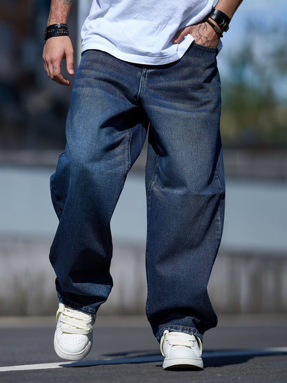 Men'S New Versatile Loose-Fitting Wide-Leg Washed Casual Straight Pants from American Retro Jeans