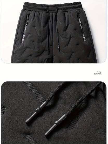 Men'S Winter Warm Fleece-lined Pants, Outdoor Sports Camping Drawstring Pants, Hiking Pants With Thick Insulation, And Windproof Pants, Waist Belt With Keychain