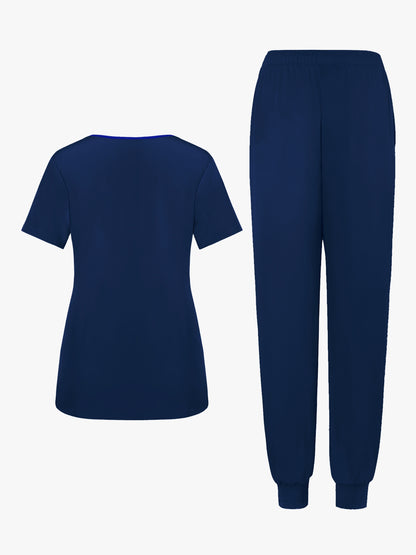 2pcs Set Of Top And Pants, Women's V-neck Frosted Breathable Pocket S Uniform, Brushed Hand Clothes, Work Clothes, Hand Washing Clothes, Pocket Clothes, Leg Binding Pants Set