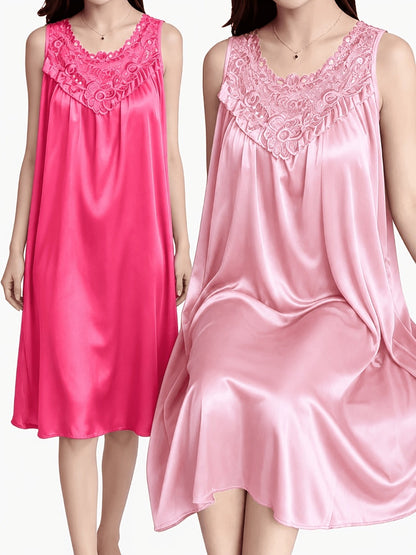 Women's Lace Nightgown - 2-Piece Sleeveless Comfort