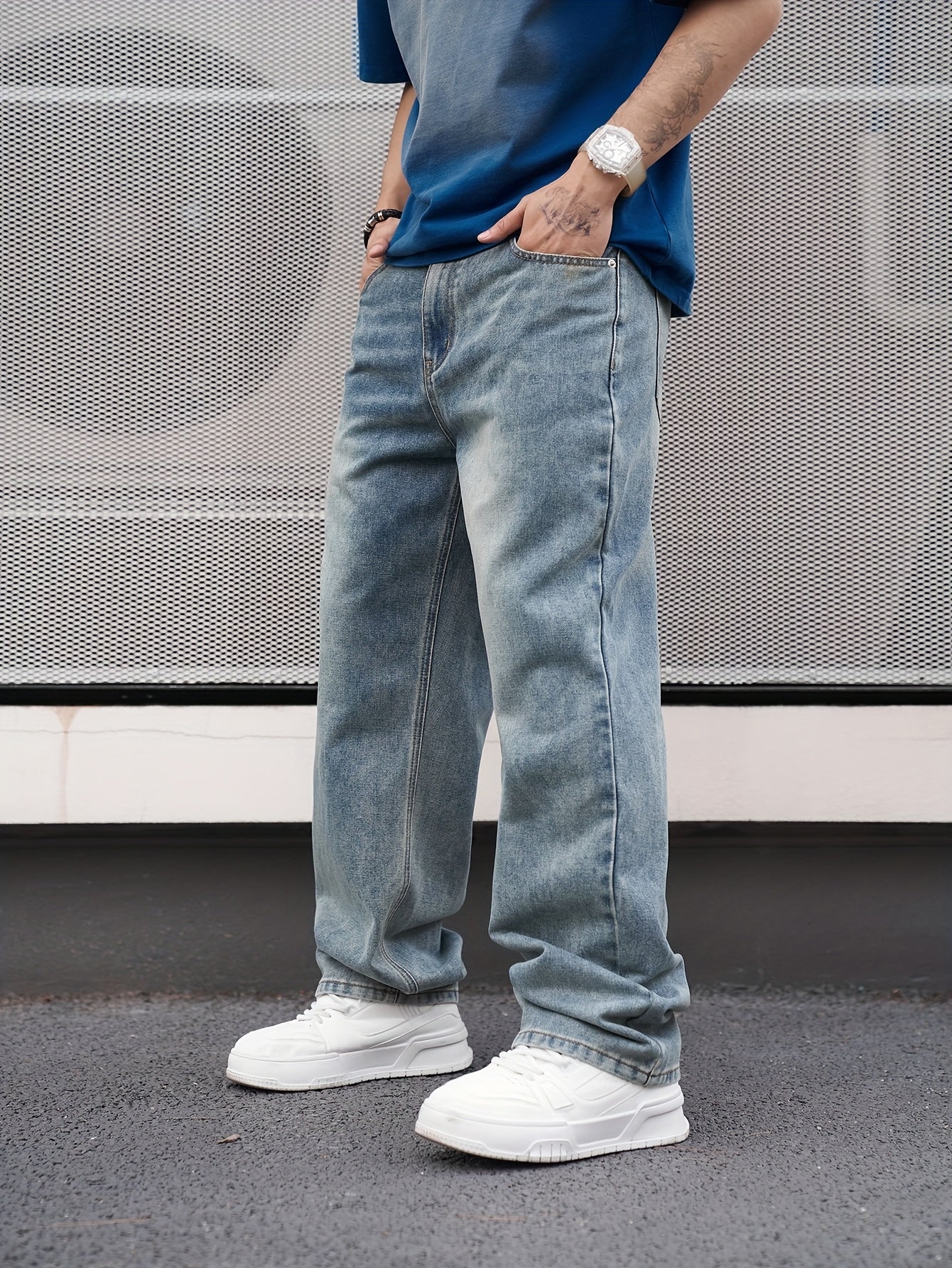 Men's Classic Straight-Leg Jeans - Non-Stretch Washed Denim Pants, Machine Washable Everyday Jeans for Casual & Formal Outfits - Adult Men's Wardrobe Staple Pants, Versatile Clothing, Relaxed Fit, Durable Fabric, Modern Gentleman