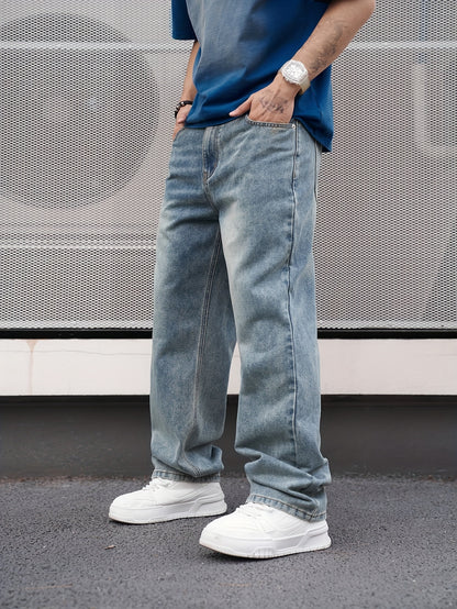 Men's Classic Straight-Leg Jeans - Non-Stretch Washed Denim Pants, Machine Washable Everyday Jeans for Casual & Formal Outfits - Adult Men's Wardrobe Staple Pants, Versatile Clothing, Relaxed Fit, Durable Fabric, Modern Gentleman