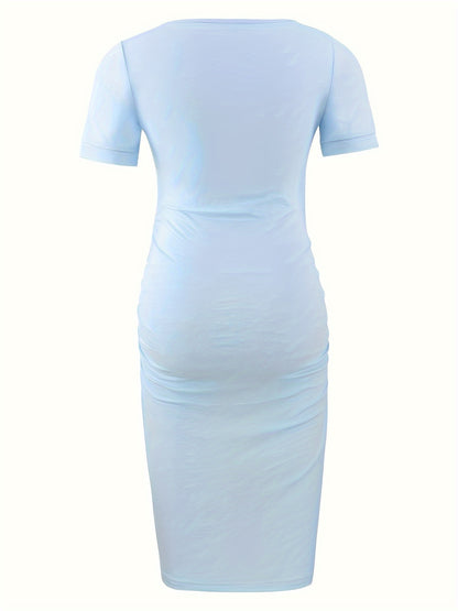Women's Maternity Bodycon Ruched Side Dress Casual Short Sleeve Dress for Daily Wearing Or Baby Shower