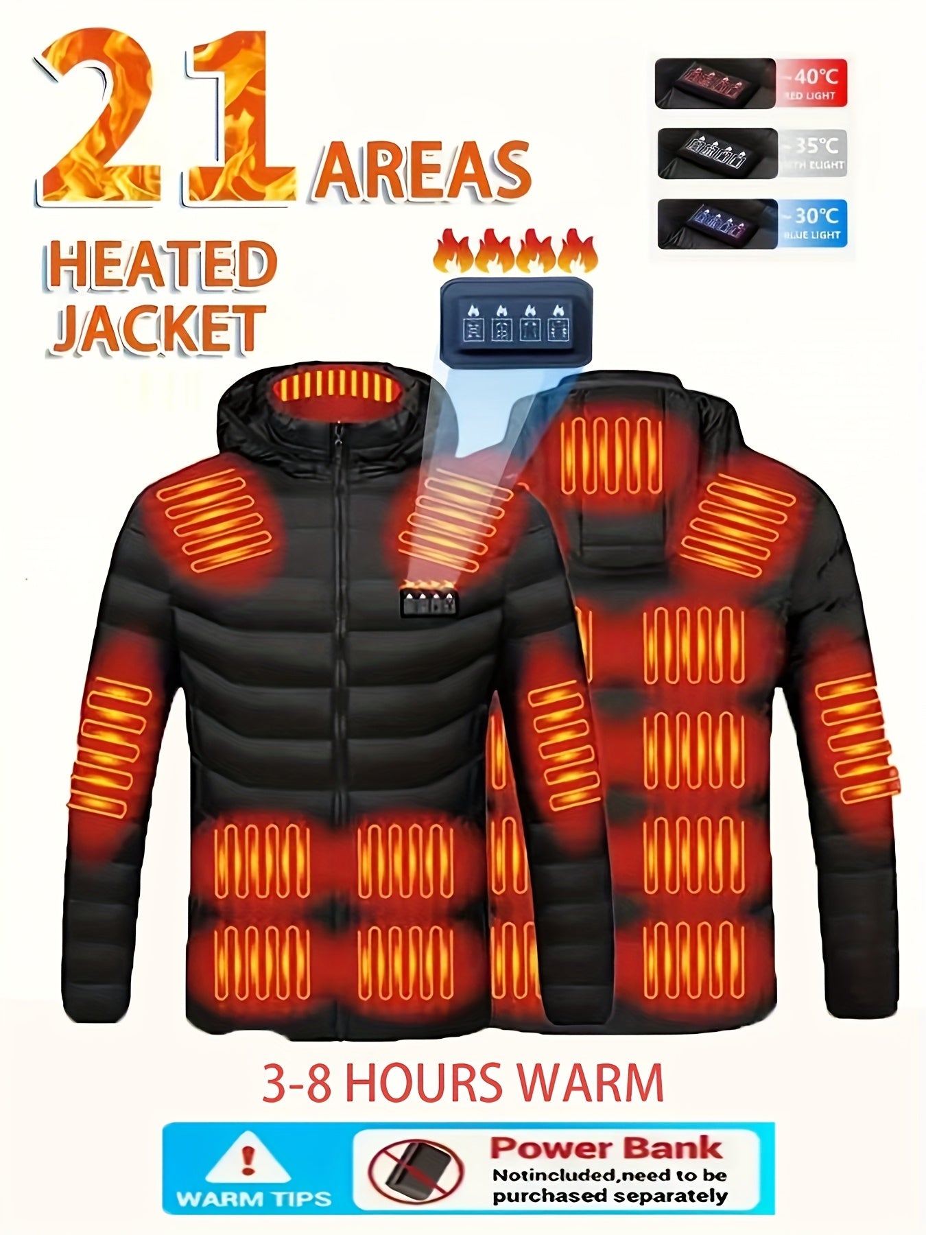 Men'S And Women'S 21-Zone Heated Jacket, Outdoor Jacket, Warm Out of The Cold, Warm Throughout The Winter, Ideal Gift for Outdoor Enthusiasts, Casual Fashion Popular Model [Without Power Bank]