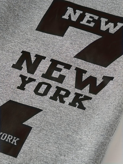 2025 Men'S Edition Solid Color Jogging Pants Featuring Dual Side Pockets And a Drawstring, Stylish Casual Trousers with 'NEW YORK' Print, Ideal for Outdoor Activities