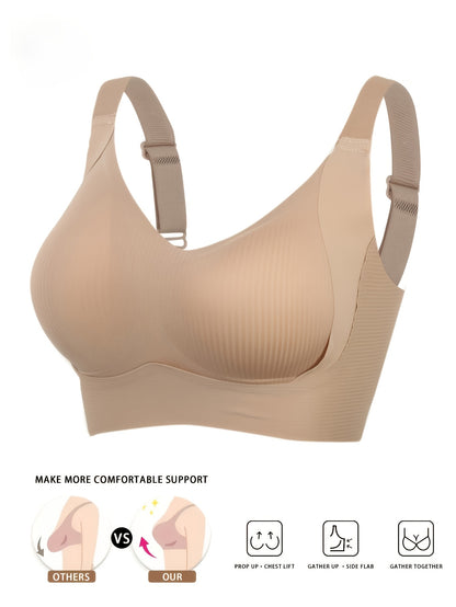 4pcs Women's Full-Cup Plus-Size Wire-Free Bras - High-Support Push-Up Lift & Shaping, Adjustable Wide Straps, Seamless Non-Detachable Cups, Soft Breathable Suitable for Mature Ladies, Elegant Collection, Machine Washable for Daily Wear