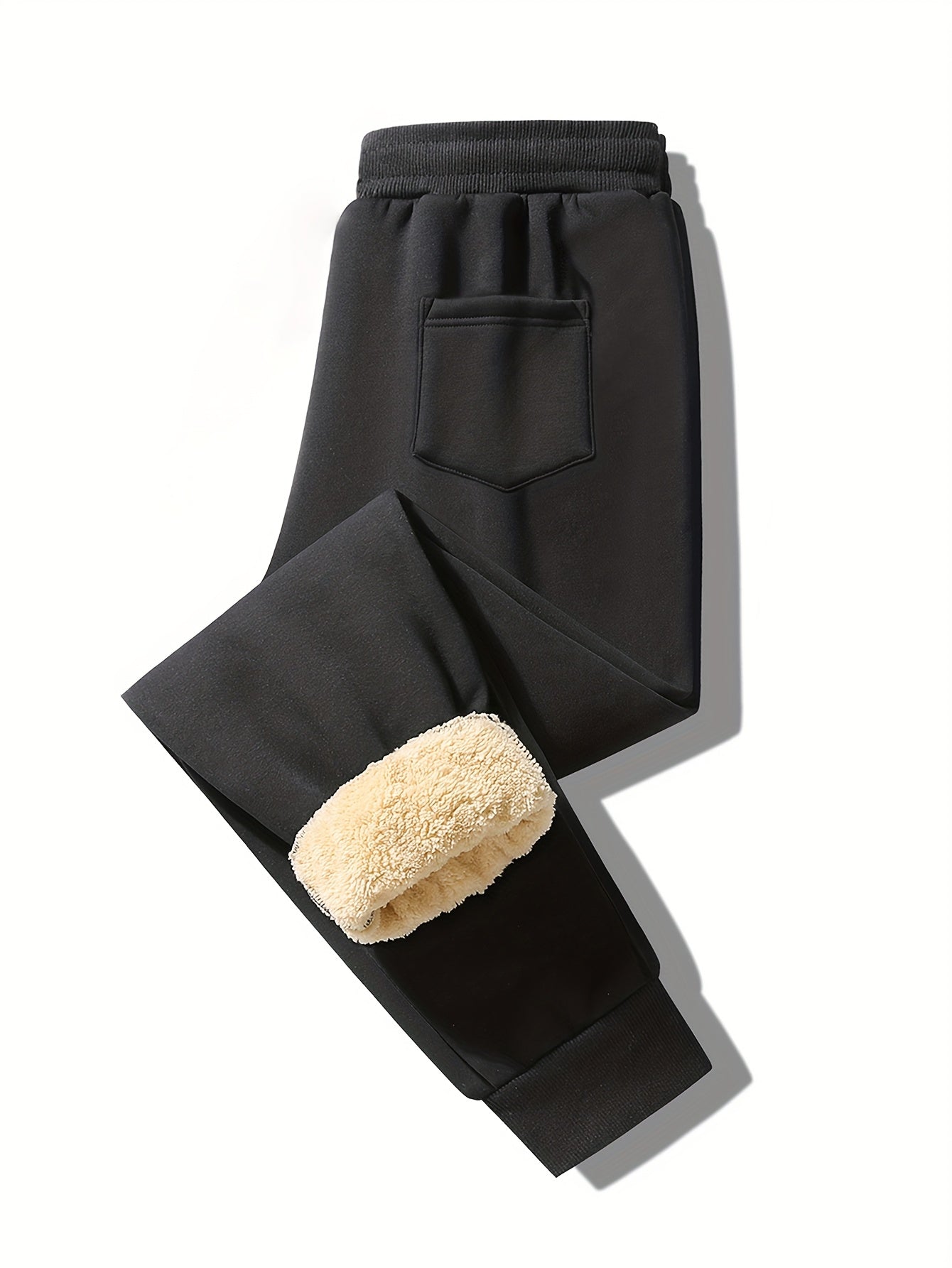 2pcs Winter Men's Warm Lamb's Fleece Casual Pants, Loose-Fit Essential for Home and Daily Wear, Simple Fleece-Lined Casual Pants with Elastic Waistband, Hidden Zipper Pocket Design, Cuffed Hem for Warmth, Loose and Long Fit. Simple and Versatile