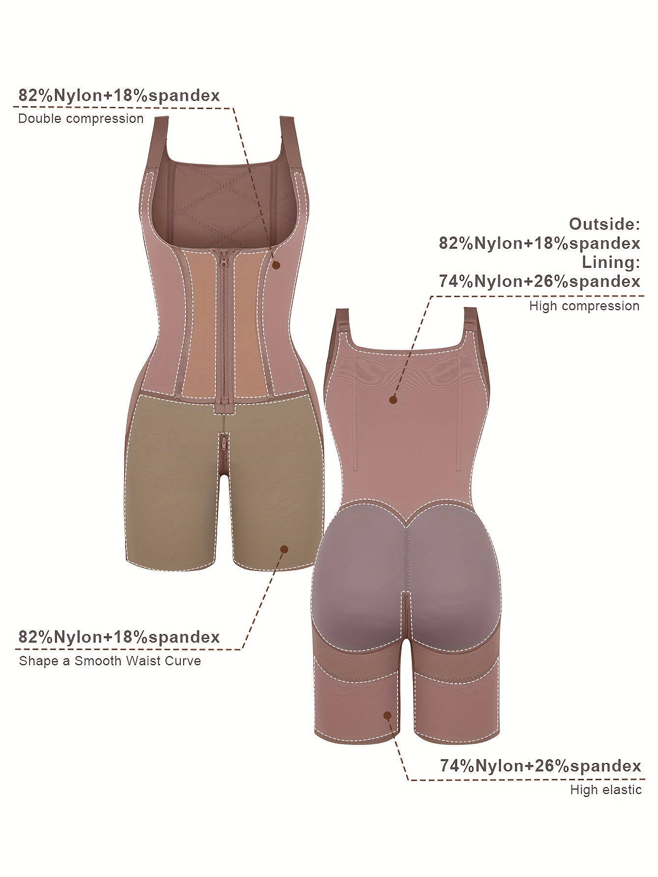 Women' 2-in-1 High Compression Spandex Bodysuit Shapewear Suit - Adjustable Abdomen Trimmer & Hip Enhancer, Full Body Tummy Control Shaper with Tummy Control, Postpartum, Workout & Casual Attire (No Chest Pads)